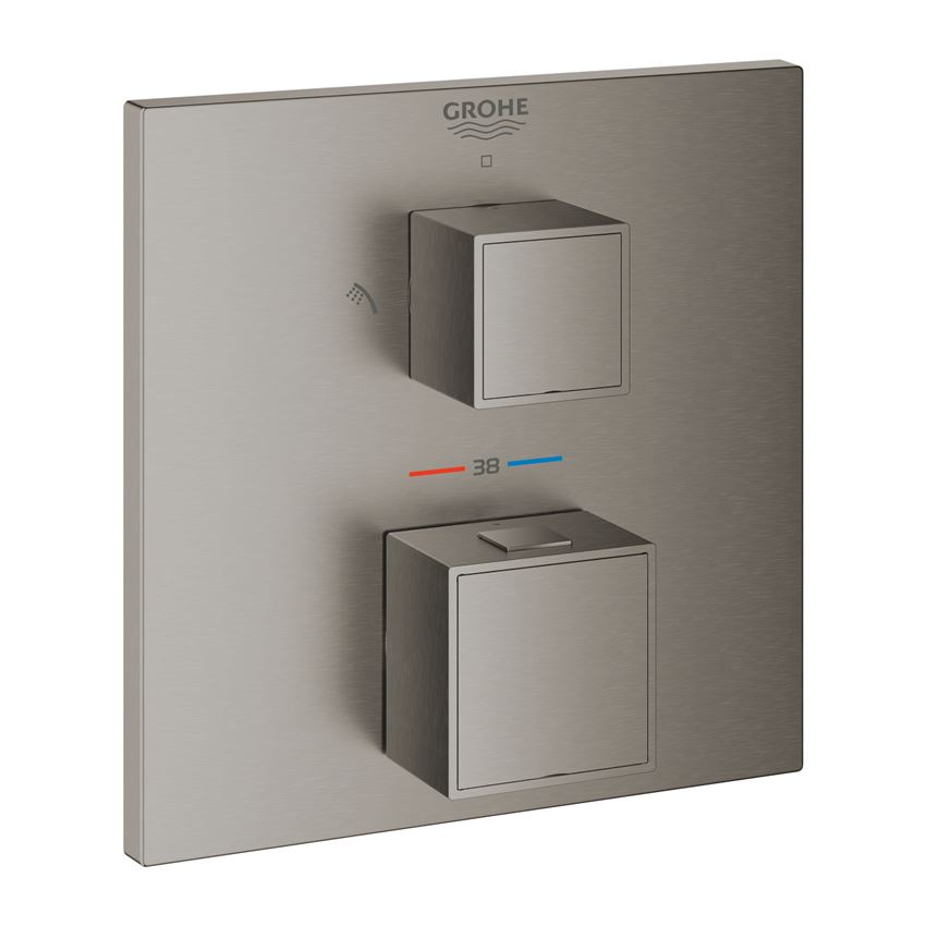 Termostatyczna bateria prysznicowa do obsługi dwóch wyjść wody brushed hard graphite Grohe Grohtherm Cube