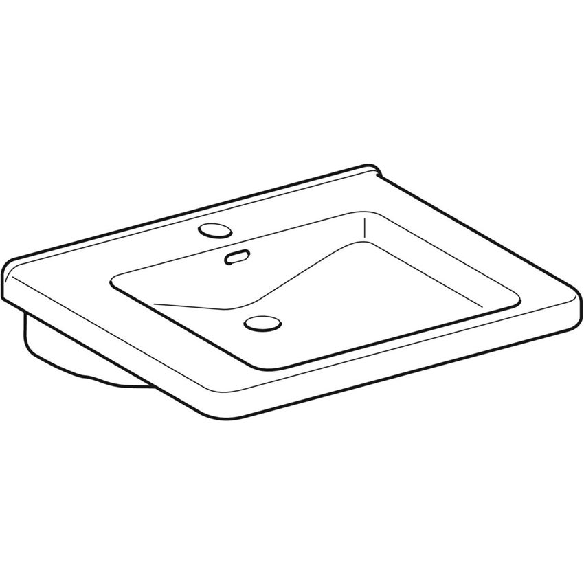 Umywalka ścienna, bez barier z otworem na baterię z przelewem 55 cm biała Geberit Selnova Comfort Square rysunek
