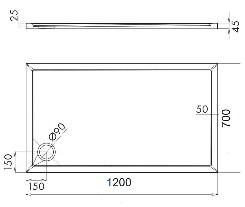 Brodzik prostokątny akrylowy 70x120x2,5/4,5 cm biały połysk Omnires Merton