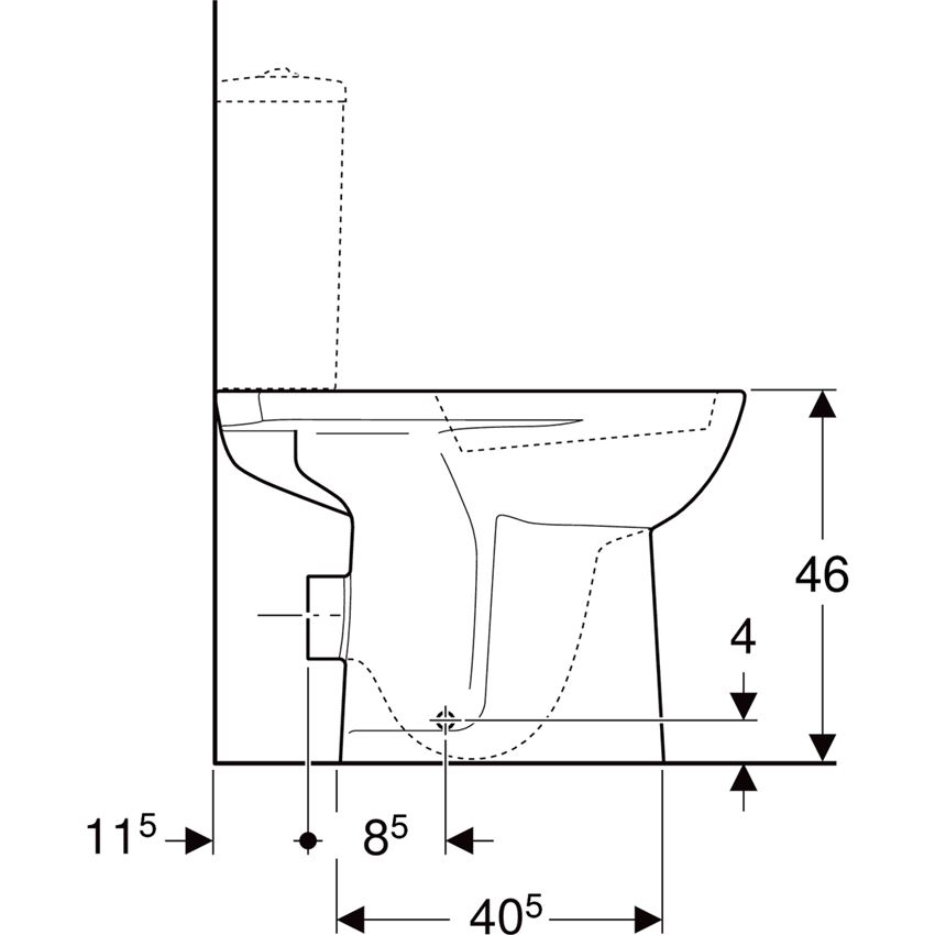 Miska WC stojąca podwyższona odpływ poziomy biała Geberit Selnova Comfort rysunek