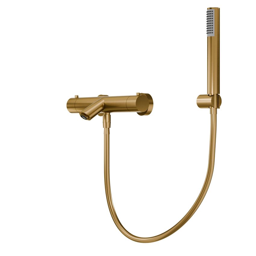 Bateria wannowa termostatyczna ścienna z zestawem natryskowym brushed gold IÖ Luvia