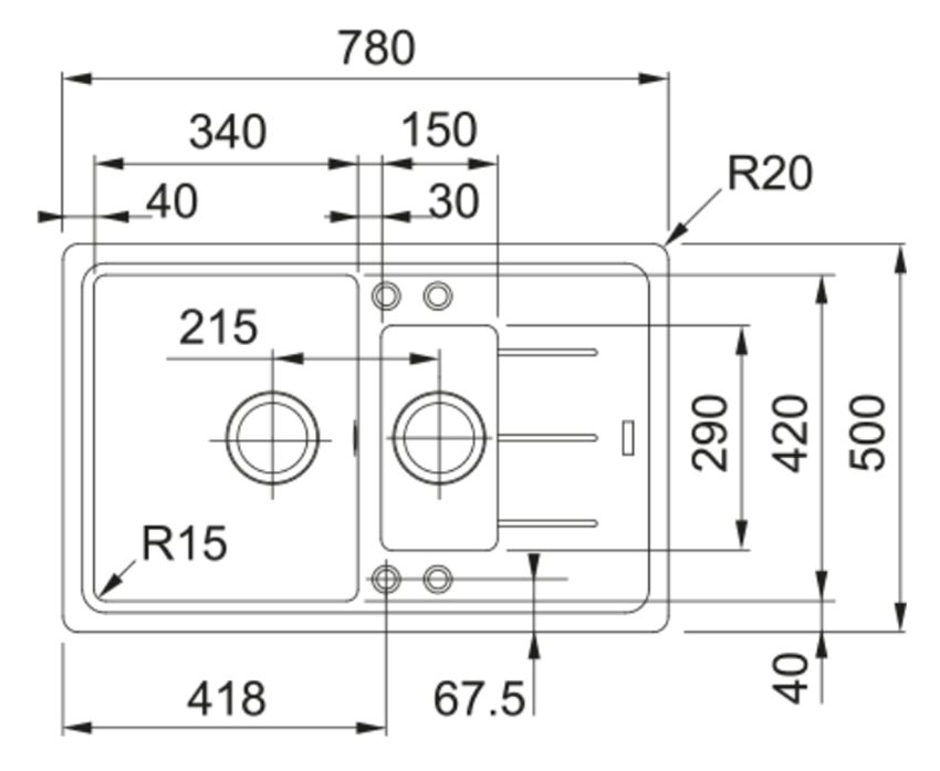 Zlewozmywak granitowy Franke Basis BFG 651-78 114.0693.555 rys techniczny