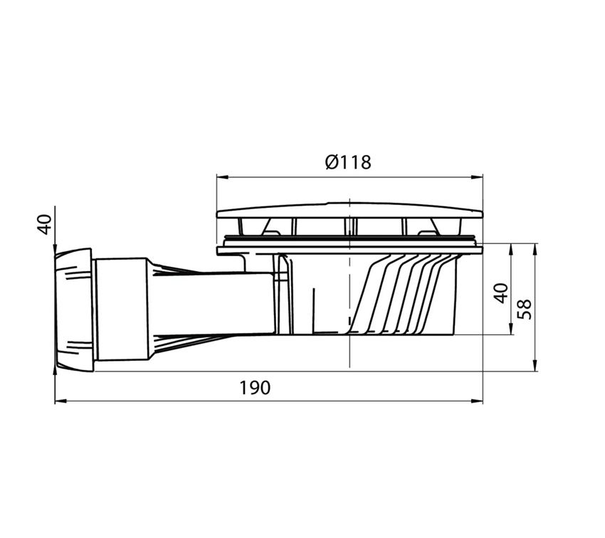 Syfon brodzikowy z chromowanym grzybkiem ø90 mm Schedpol Ultraslim rysunek