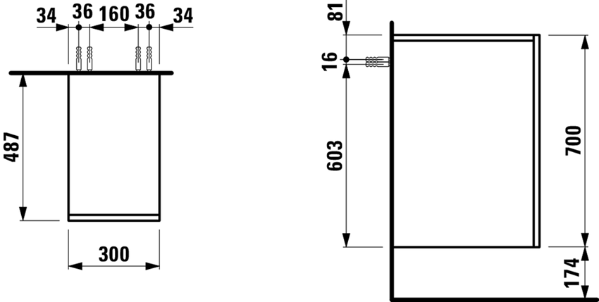 Szafka boczna 30x48,5x70 cm Laufen Kartell rysunek techniczny