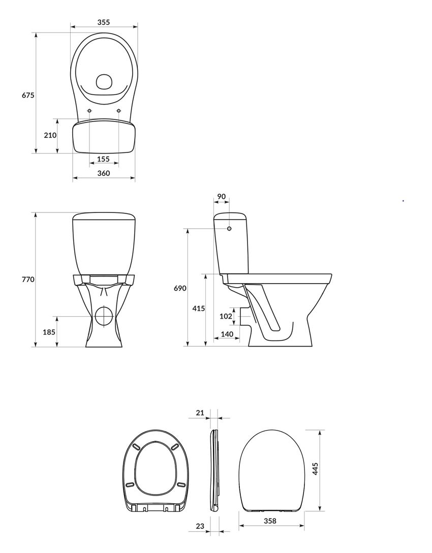 Kompakt WC SimpleOn z deską duroplastową wolnoopadającą Cersanit Cersania rysunek