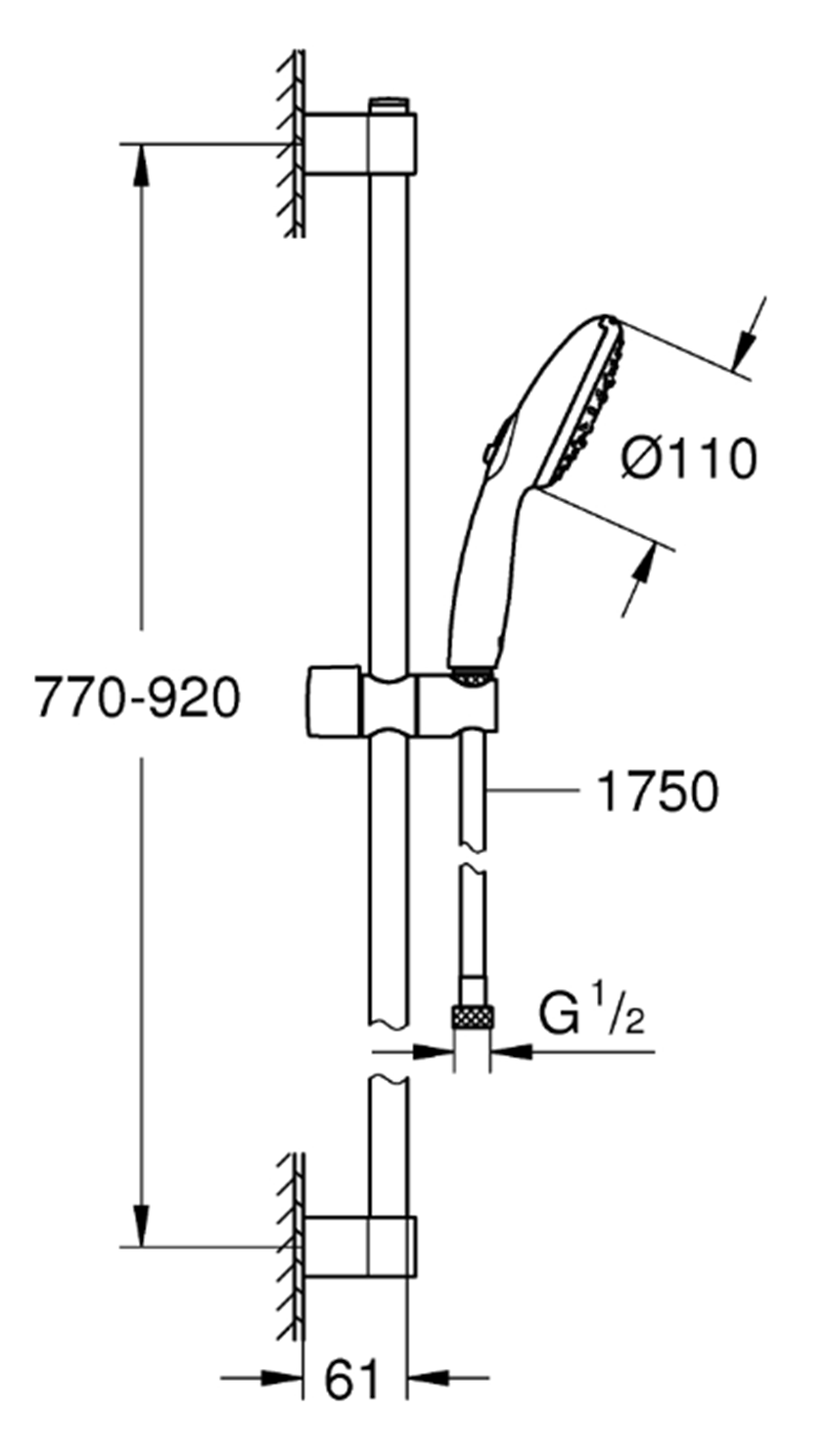 Zestaw prysznicowy Grohe Tempesta 110 26771003 rys techniczny