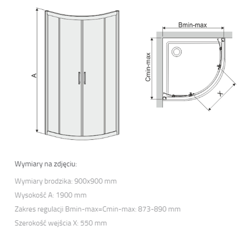 Kabina prysznicowa Sanplast TX 600-271-0262-38-501 rys techniczny