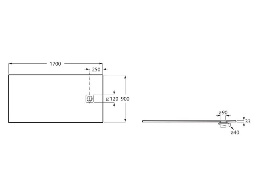 Brodzik prostokątny STONEX 170x90x3,1 cm Roca Magma rysunek