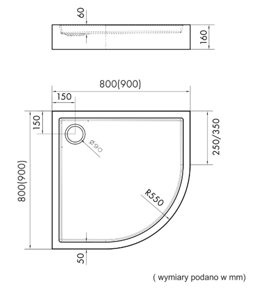 Brodzik półokrągły Schedpol Medium 3.4734 rys techniczny