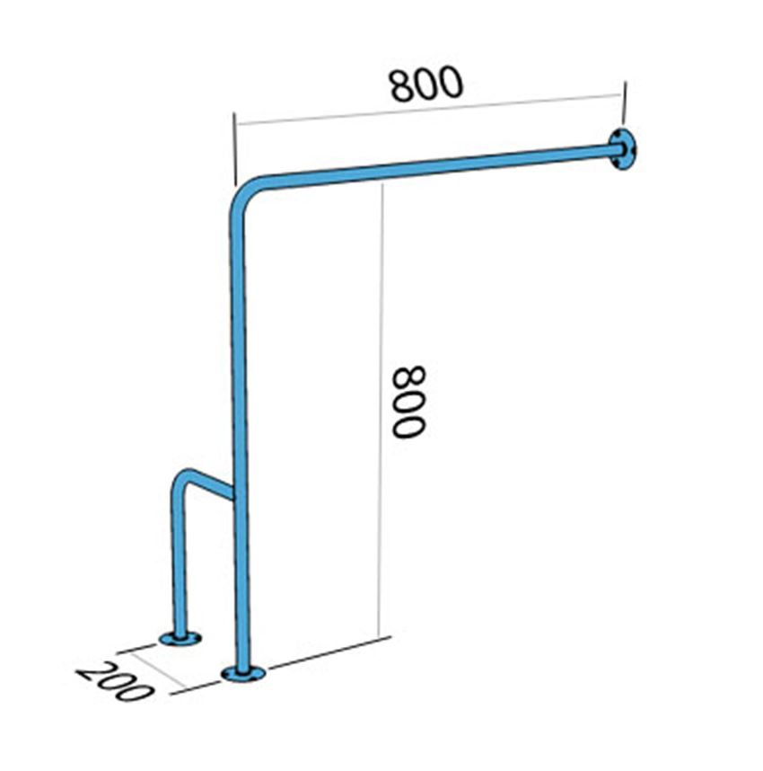 Poręcz dla niepełnosprawnych ścienno-podłogowa prawa 80/80 cm biała Makoinstal Ekomed rysunek