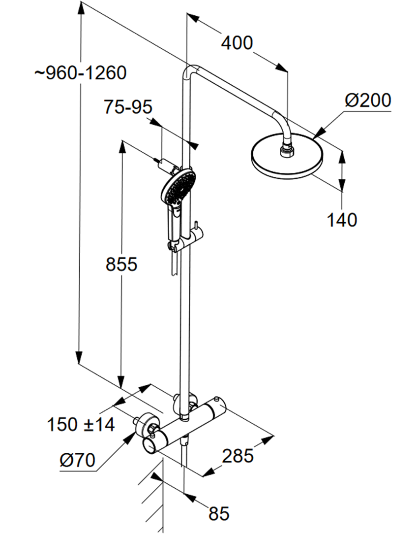 Zestaw prysznicowy z termostatem czarny mat Kludi Dive Dual Shower System rysunek