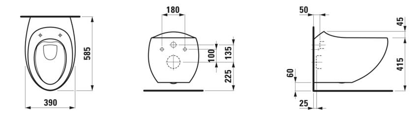 Miska WC Laufen ILBAGNOALESSI H8209717160001 rys techniczny