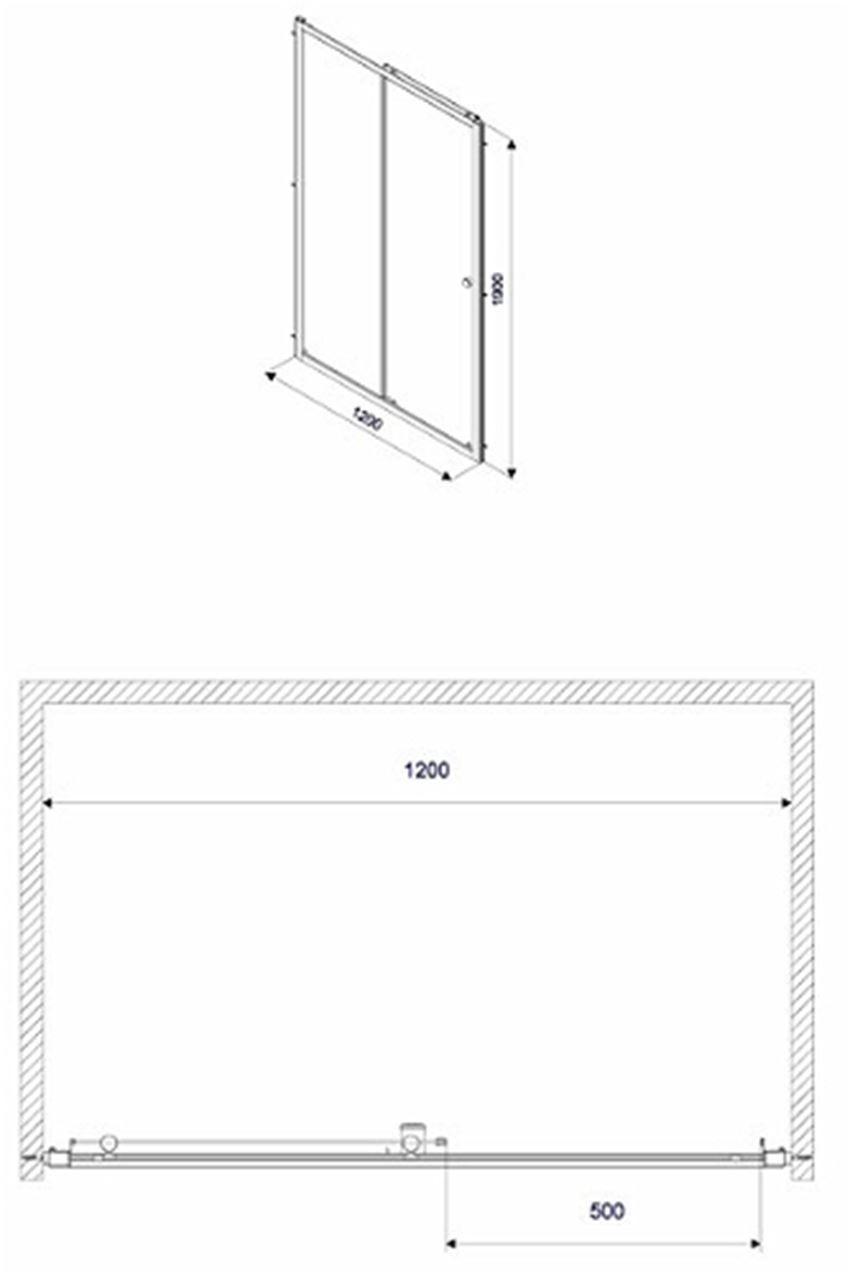 Drzwi prysznicowe 2-elementowe Koło First 120 rysunek techniczny