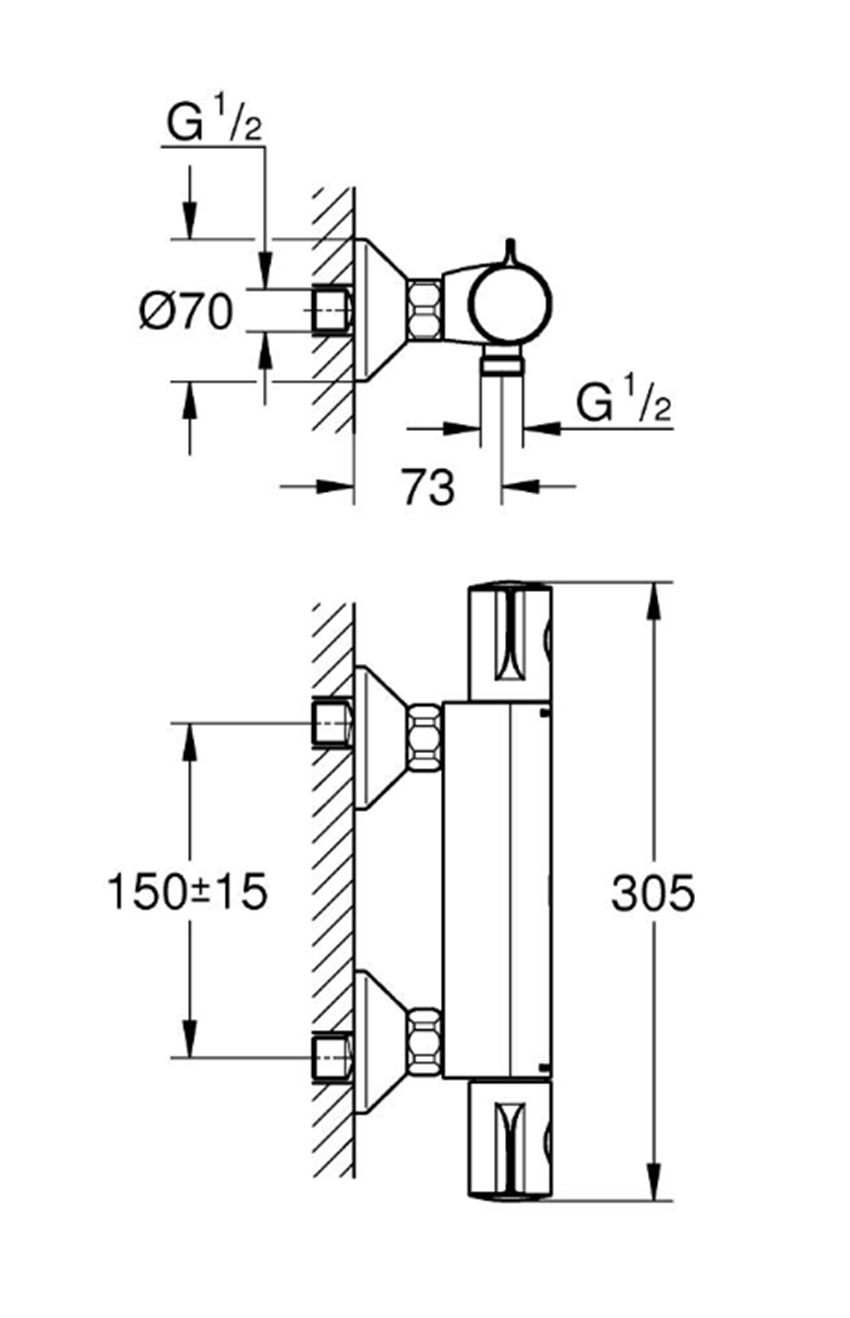 Bateria termostatyczna Grohe Grohtherm 800 1022022430 rys techniczny