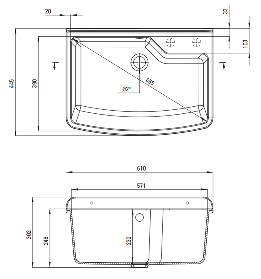 Zlewozmywak Deante Garden ZYT 310B rys techniczny