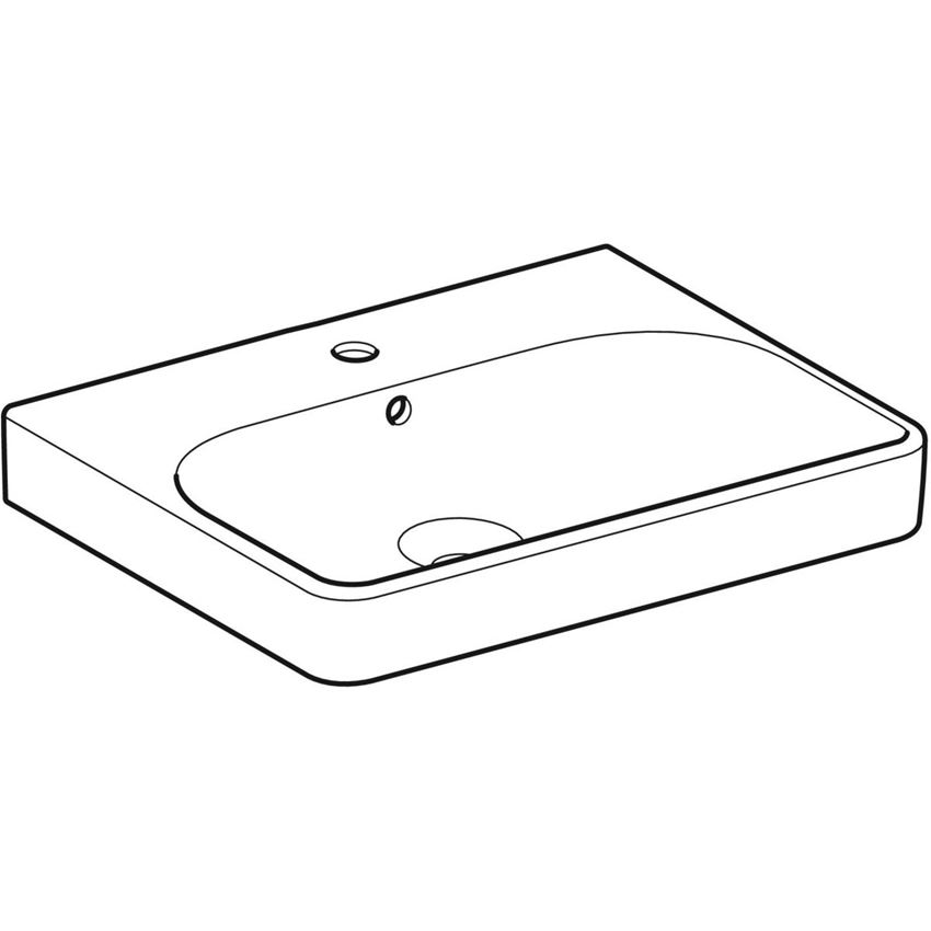 Umywalka ścienna z otworem na baterię z przelewem 60 cm biała Geberit Smyle Square rysunek