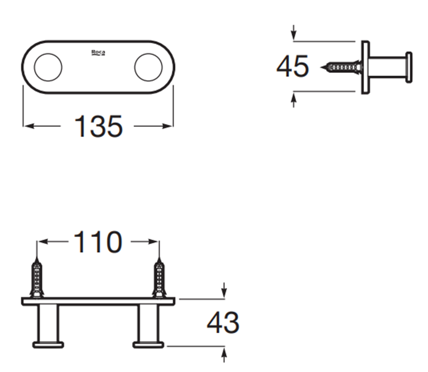 Haczyk podwójny ścienny Roca Hotels A817571C00 rys techniczny
