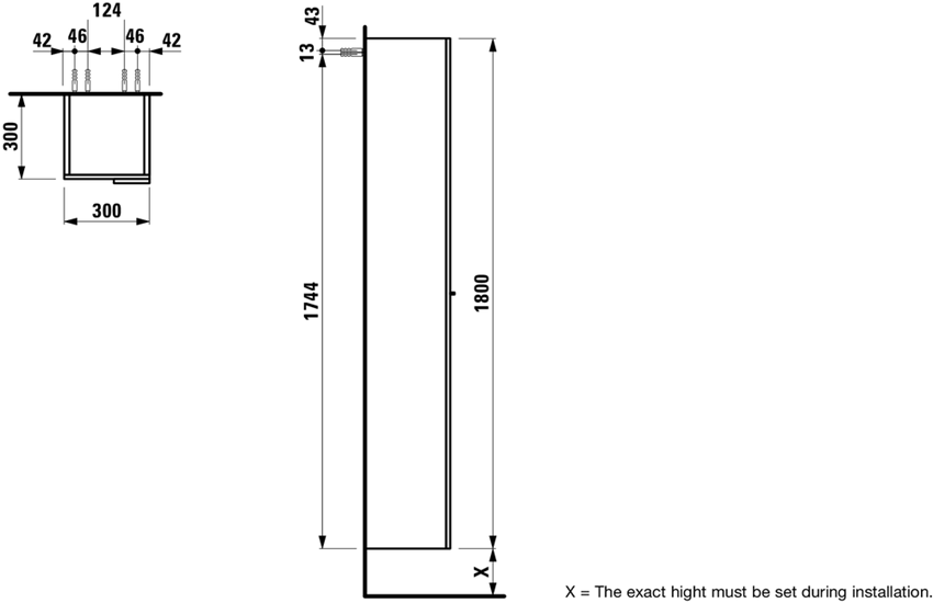Wysoka kolumna 30x30x180 cm Laufen Kartell rysunek techniczny