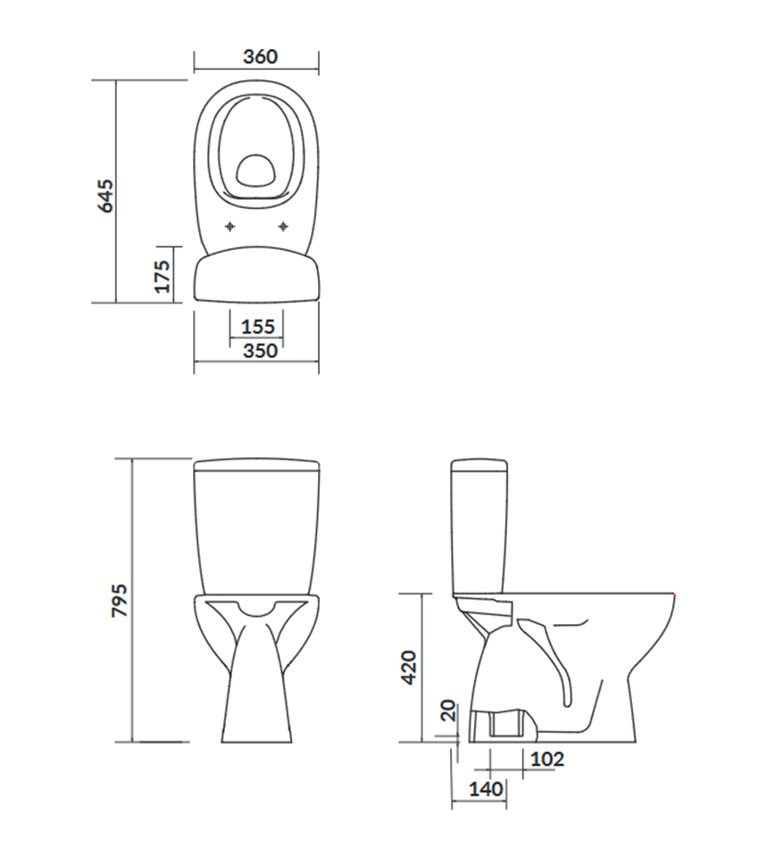 Kompakt WC z deską wolnoopadającą Cersanit Arteco rysunek