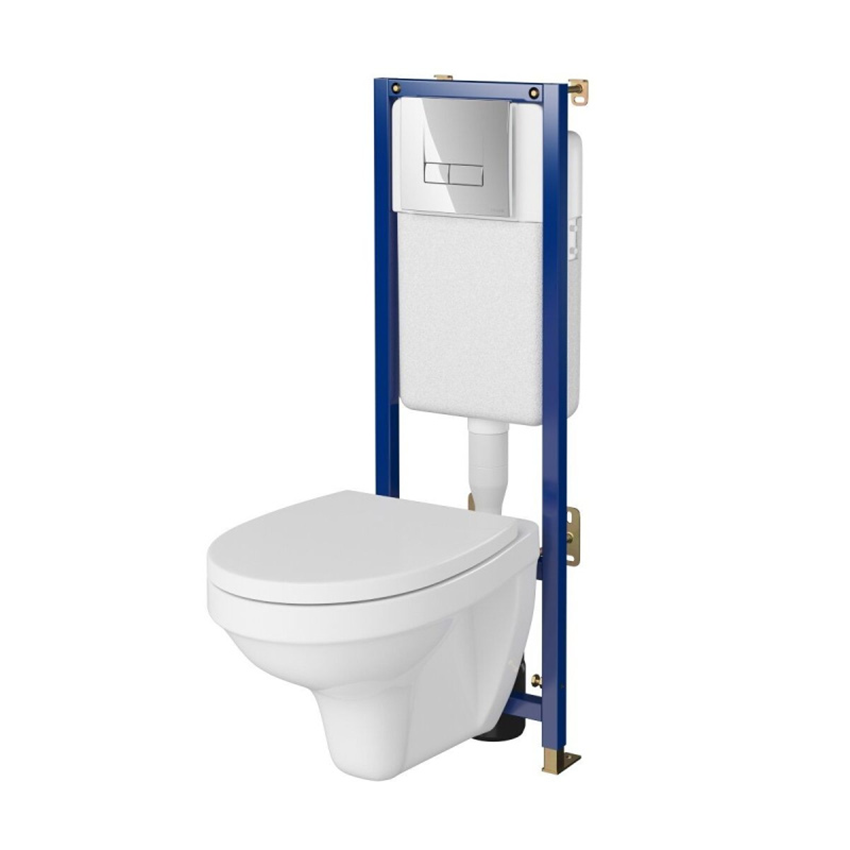 Stelaż podtynkowy do WC z miską Delfi i przyciskiem Base Smart chrom błyszczący Cersanit Tech Line Base