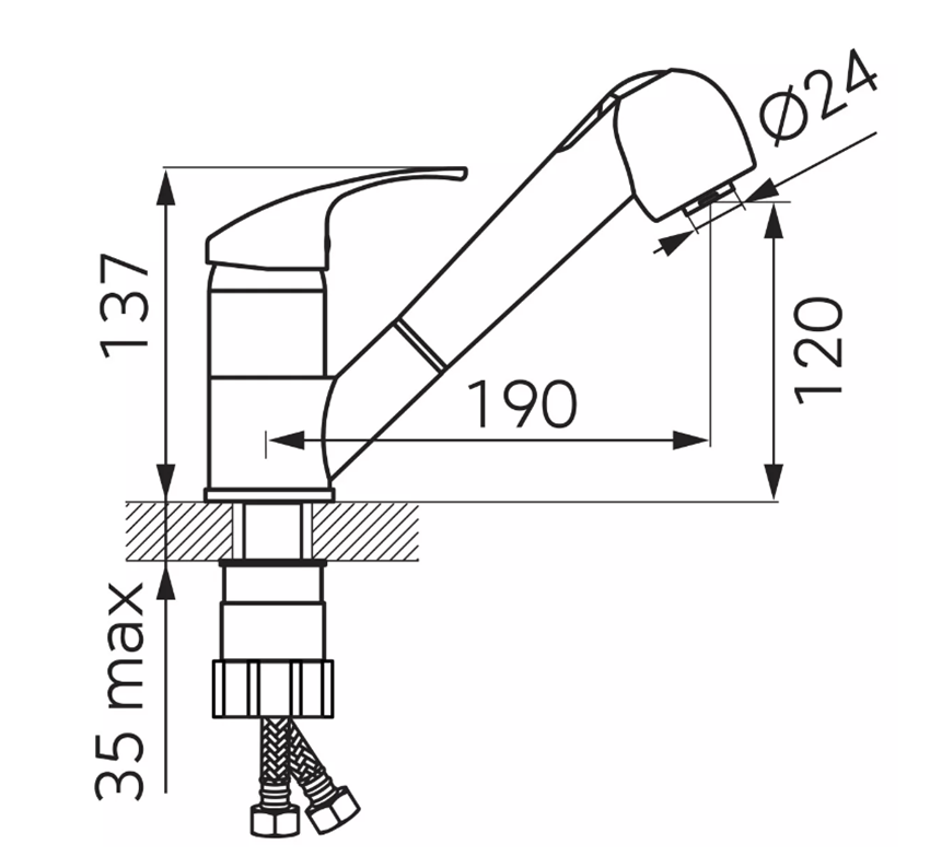 Bateria zlewozmywakowa Ferro Vasto BVA8 rys techniczny