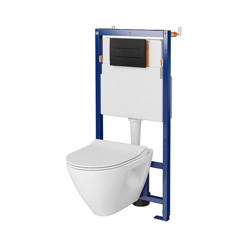 Stelaż podtynkowy do WC z miską Mille Plus CleanOn i przyciskiem Opti A1 czarny mat Cersanit Tech Line Opti