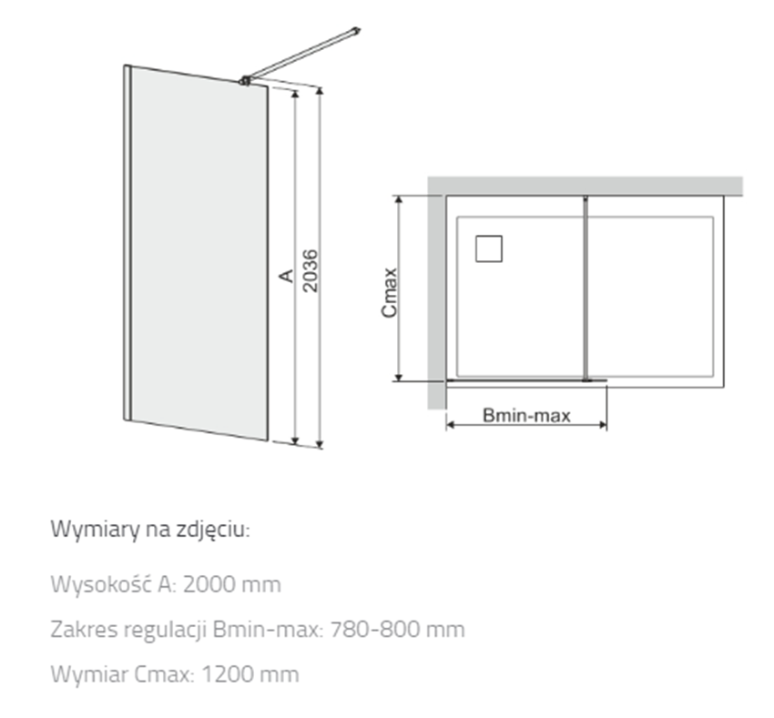 Kabina walk-in Sanplast Altus 600-121-1821-42-401 rys techniczny