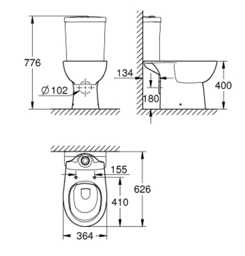 Miska wc kompaktowa Grohe Bau Ceramika 39349000 rys techniczny