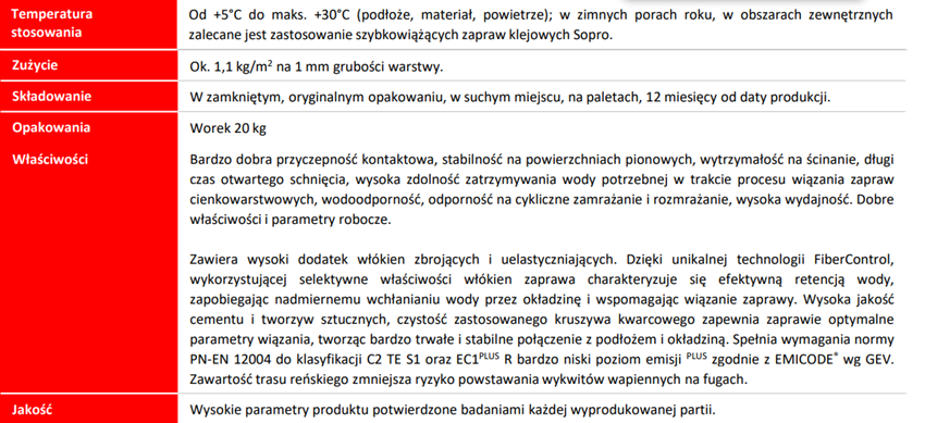 Klej Sopro FF 450E/20 karta techniczna