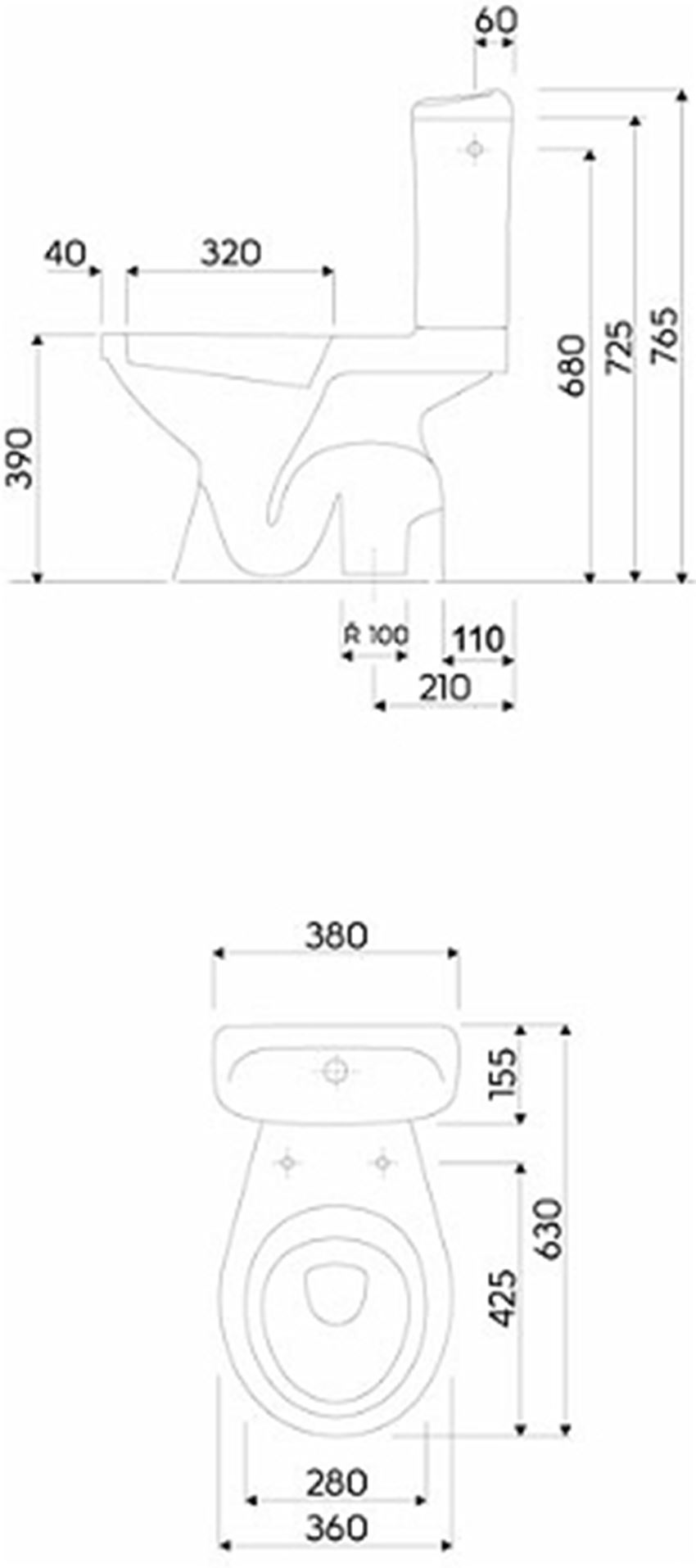 Miska kompaktowa lejowa odpływ pionowy Koło Idol rysunek techniczny