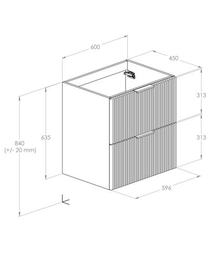 Szafka łazienkowa 60 cm z 2 szufladami Roca Reef rysunek