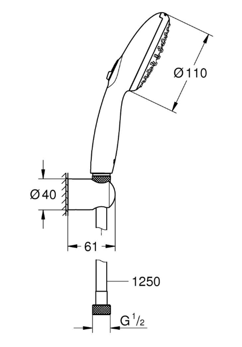 Zestaw prysznicowy Grohe Tempesta 110 2779930E rys techniczny