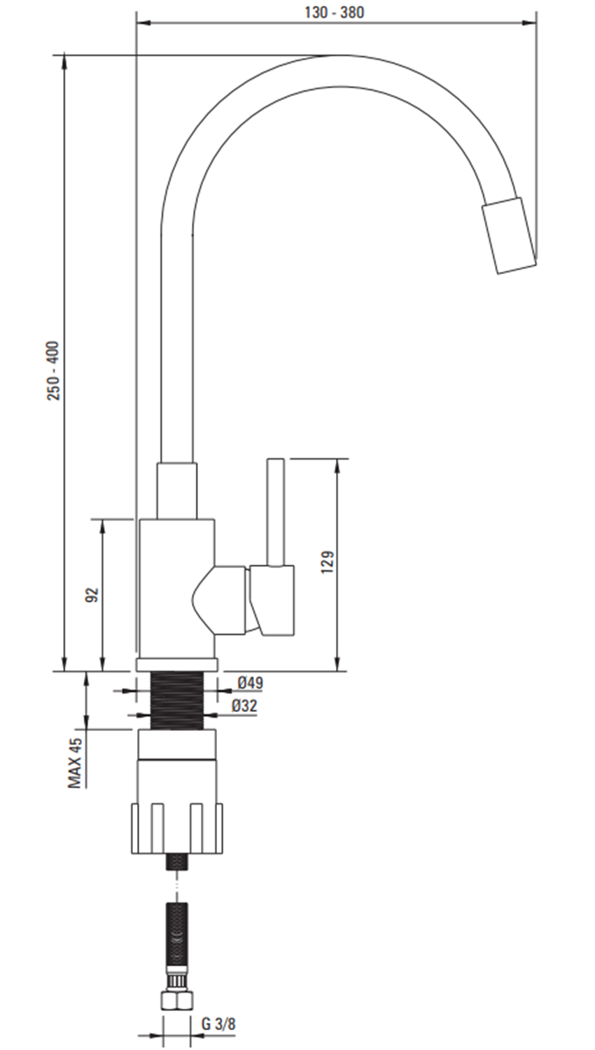 Zestaw bateria z zlewozmywakiem Deante Evora ZQJN5103 rys techniczny