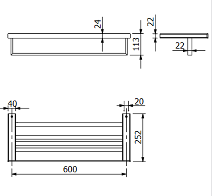 Wieszak na ręczniki z półką 60 cm Kludi Vela C rysunek