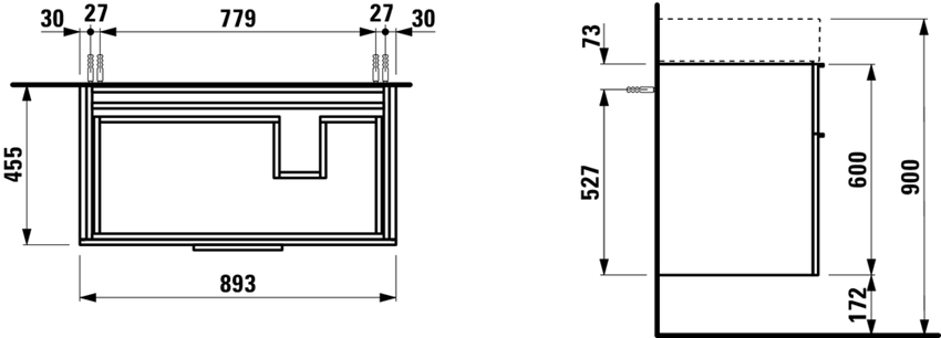 Szafka pod umywalkę 89,5x45,5x61,5 cm Laufen Kartell rysunek techniczny