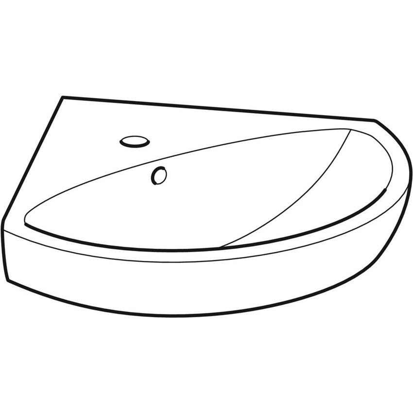 Umywalka kompaktowa narożna z otworem na baterię z przelewem 59 cm Geberit Selnova rysunek