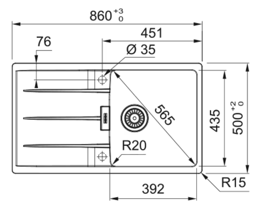 Zlew Franke Centro CNG 611-86 114.0687.328 rys techniczny