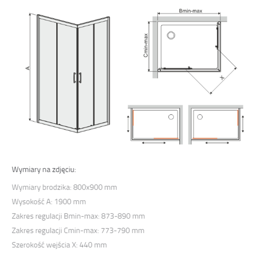 Kabina prysznicowa Sanplast TX 600-271-0190-01-231 rys techniczny