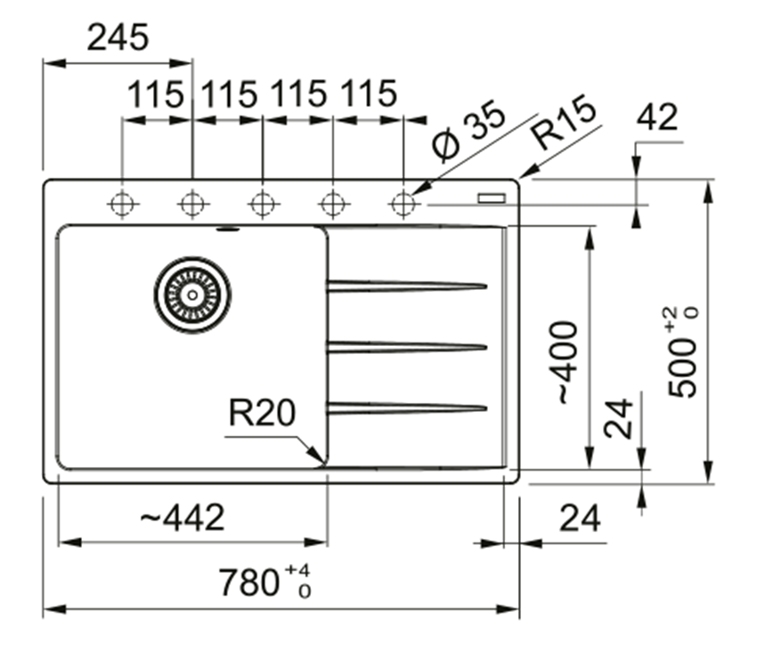 Zlewozmywak Franke Centro CNG 611-78 TL 114.0716.333 rys techniczny