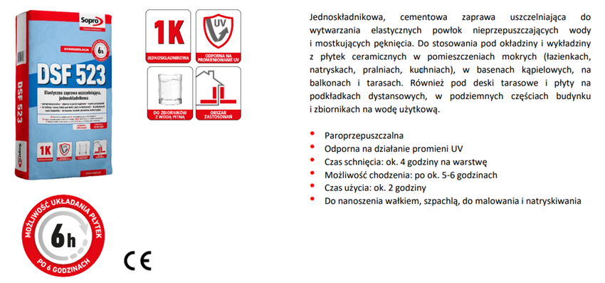 Zaprawa uszczelniająca Sopro DSF 523/20 rys techniczny