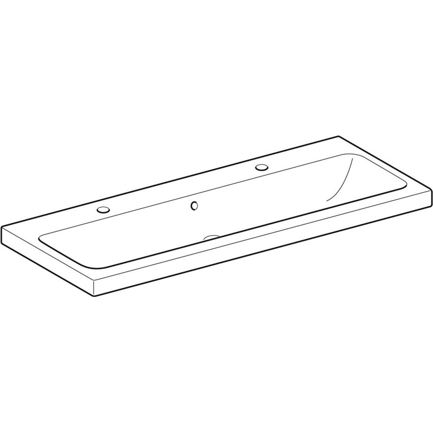 Umywalka ścienna z dwoma otworami na baterię z przelewem 120 cm Geberit iCon Light rysunek