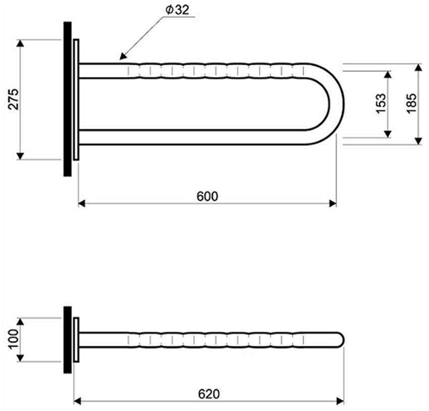 Poręcz łukowa stała 60 cm powierzchnia falista Koło Lehnen Funktion rysunek techniczny