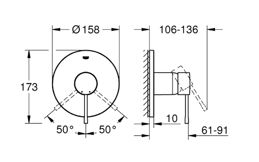 Bateria podtynkowa Grohe Essence 24168GL1 rys techniczny