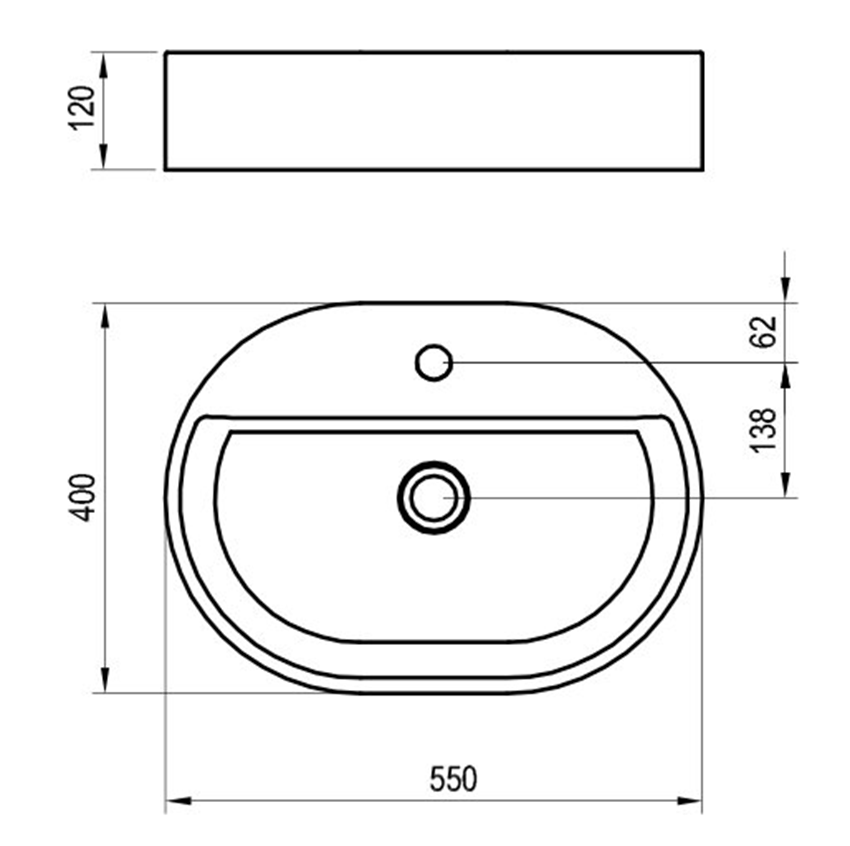 Umywalka Ravak Ceramic Slim Shelf O XJX01155003 rys techniczny