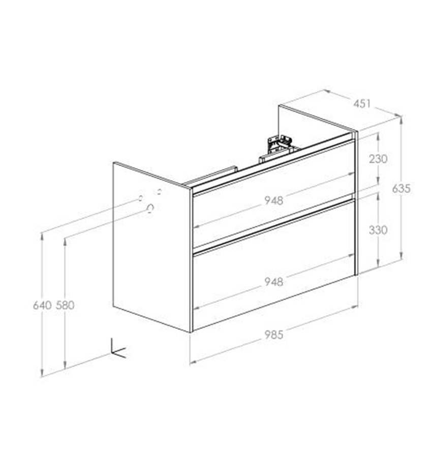 Szafka podumywalkowa 100 cm z 2 szufladami wersja prawa Roca Gap Pro rysunek