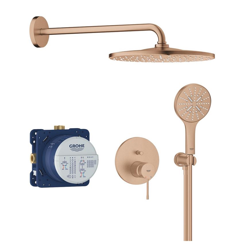 Zestaw prysznicowy podtynkowy z baterią i deszczownicą Rainshower Mono 310 brushed warm sunset Grohe Essence