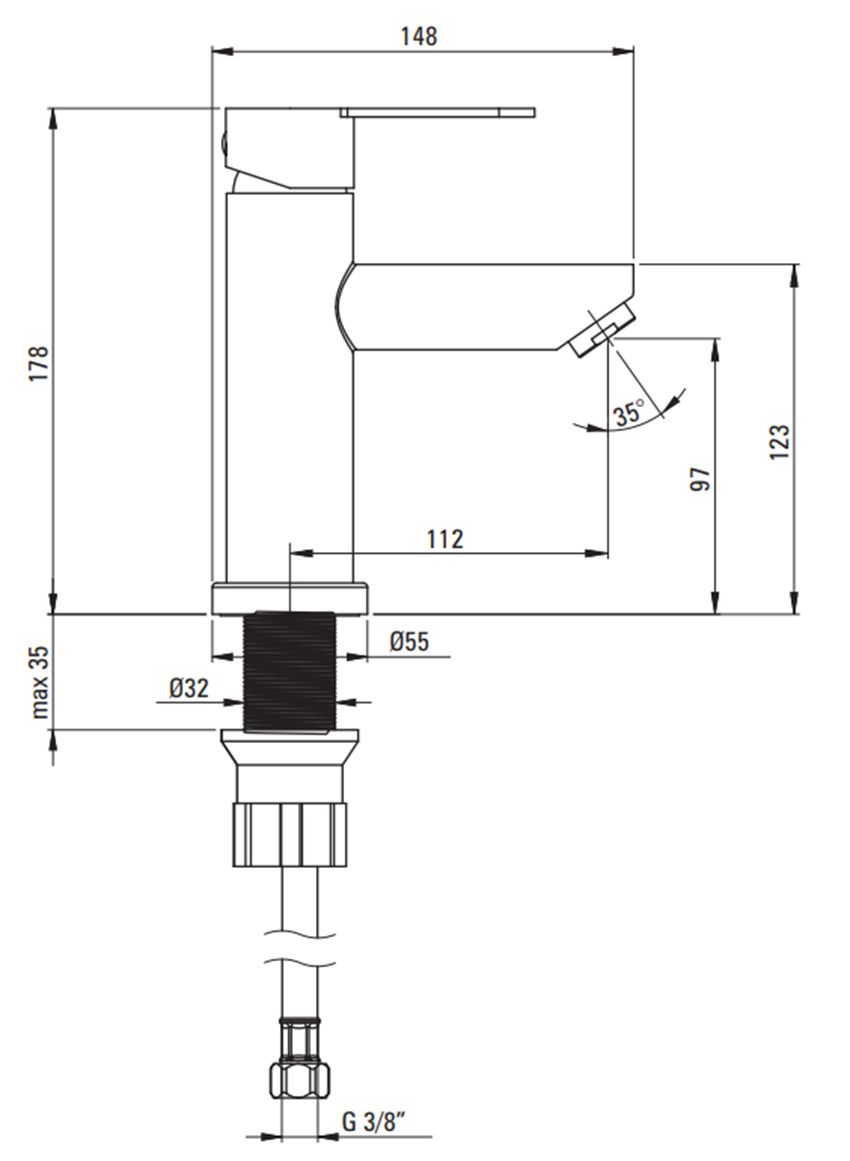 Bateria umywalkowa Deante Lupo BLU F20M rys techniczny