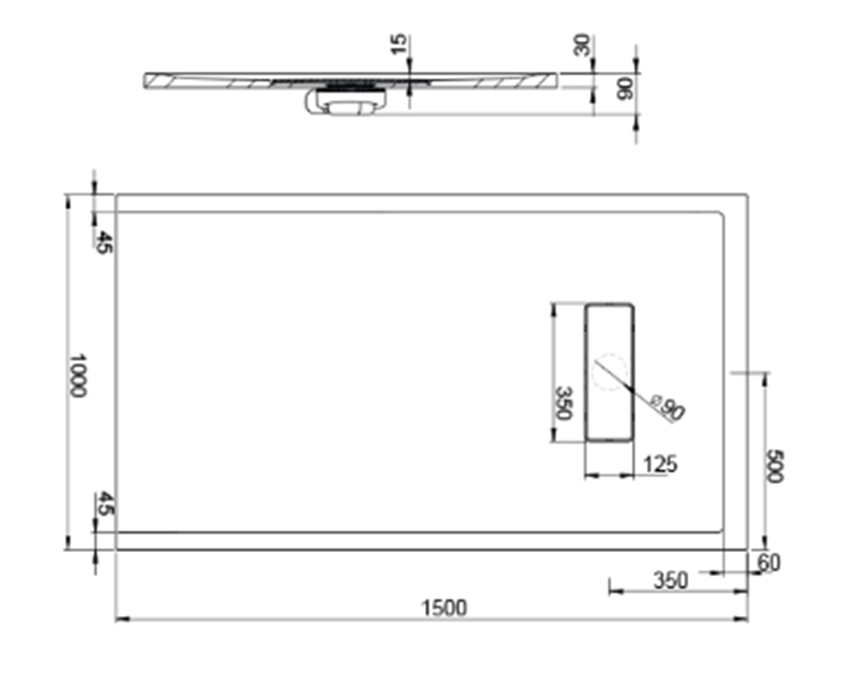 Brodzik prostokątny Sanplast Modern Mineral 645-570-0680-01-000 rys techniczny