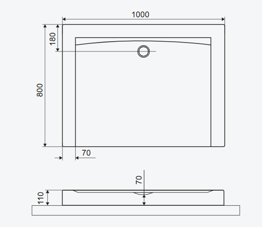 Brodzik prostokątny Excellent Forma Compact X BREX.1403.100.080.BLC rys techniczny