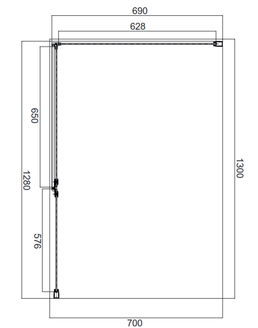 Kabina prysznicowa prostokątna z drzwiami uchylnymi 130x70x195 cm Omnires Manhattan rysunek